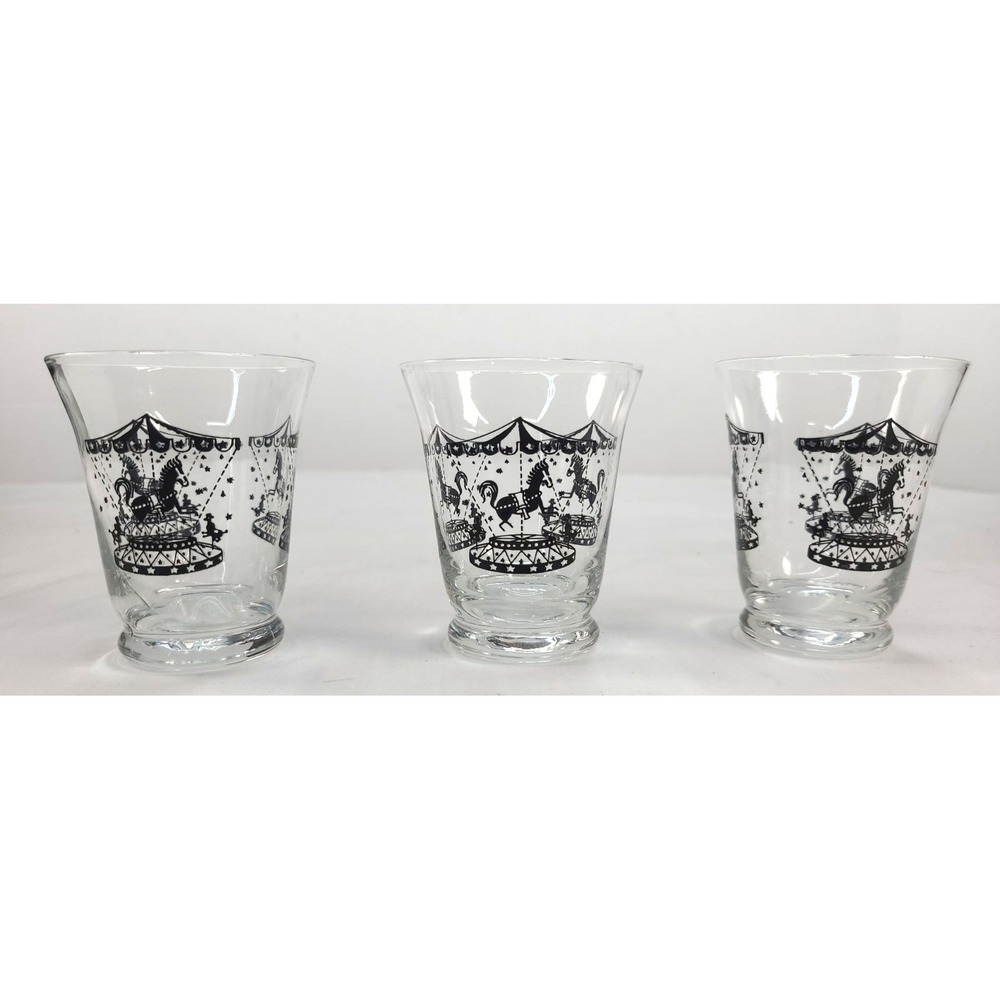 Vintage MCM Juice Glasses Merry Go Round Carousel Motif 4 ounce capacity